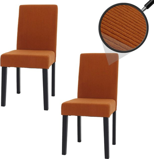 MCW Esszimmerstuhl Littau 2er-Set aus Cord in Orange mit dunklen Holzbeinen - Bild 1