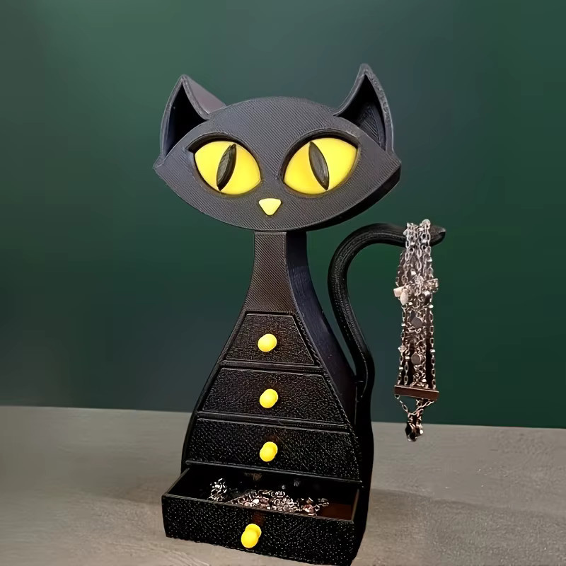 Dekorative Schmuckbox in Katzenform, schwarzes Accessoire für den Tisch - Bild 2