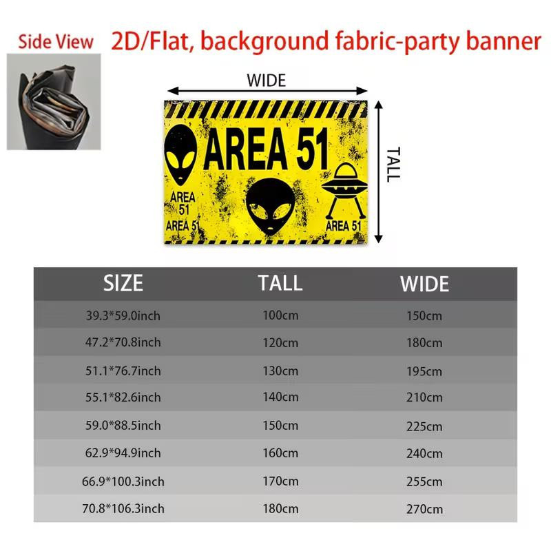 Xinghonghui Area 51 Alien UFO Warnbanner Hintergrund aus Polyester, Gelb und Schwarz, B: 230 cm, H: 180 cm - Bild 6