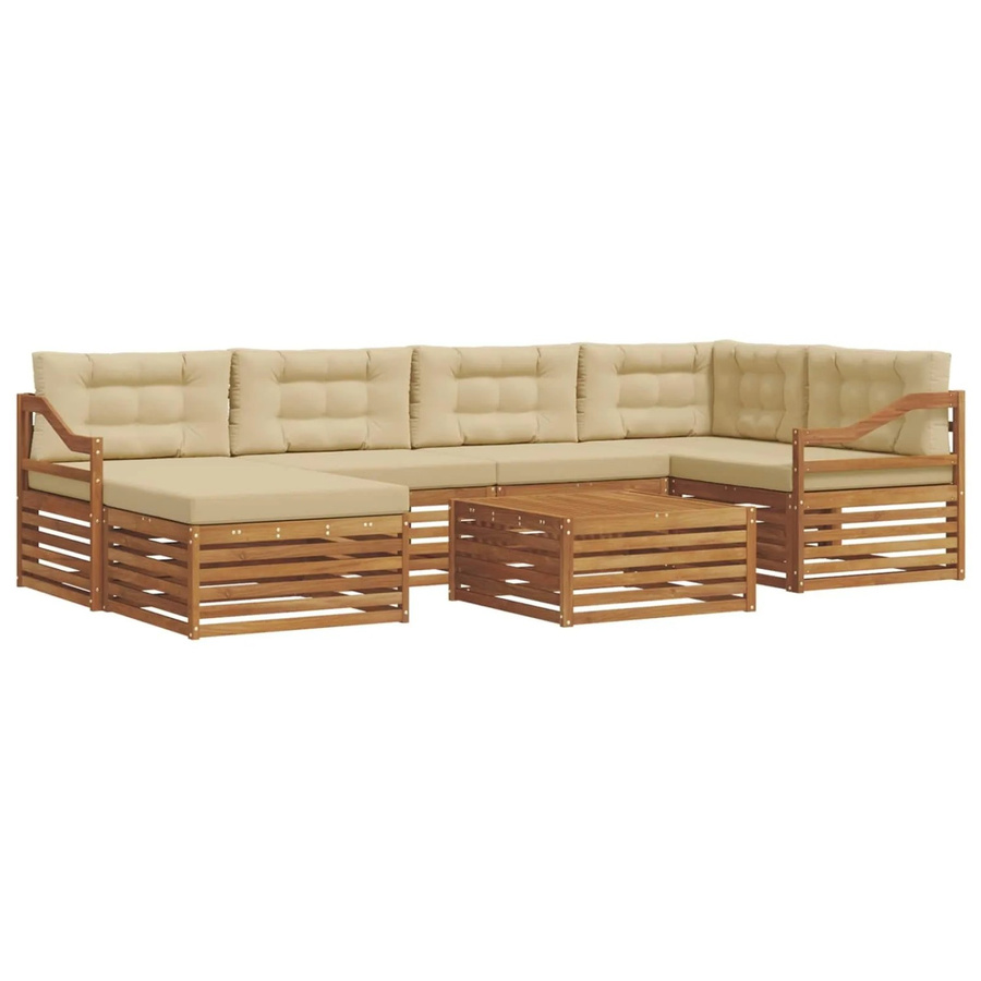 vidaXL Outdoor-Sofagarnitur 7-teilig in L-Form aus Akazienholz mit Kissen in Natur und Beige - Bild 2