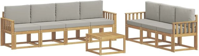 vidaXL Outdoor-Sofagarnitur 8-teilig aus Akazienholz in Weiß und Hellgrau mit Polsterkissen, B/T/H: 59 x 59 x 37 cm - Bild 1