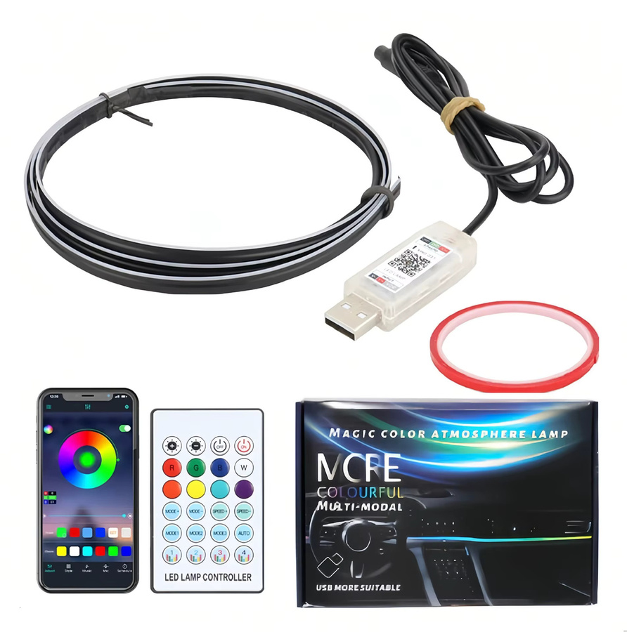 RGB LED Auto Innenbeleuchtung mit App- und Fernbedienung, USB Neon Flex Ambiente Licht Set für das Dashboard in Multicolour - Bild 3