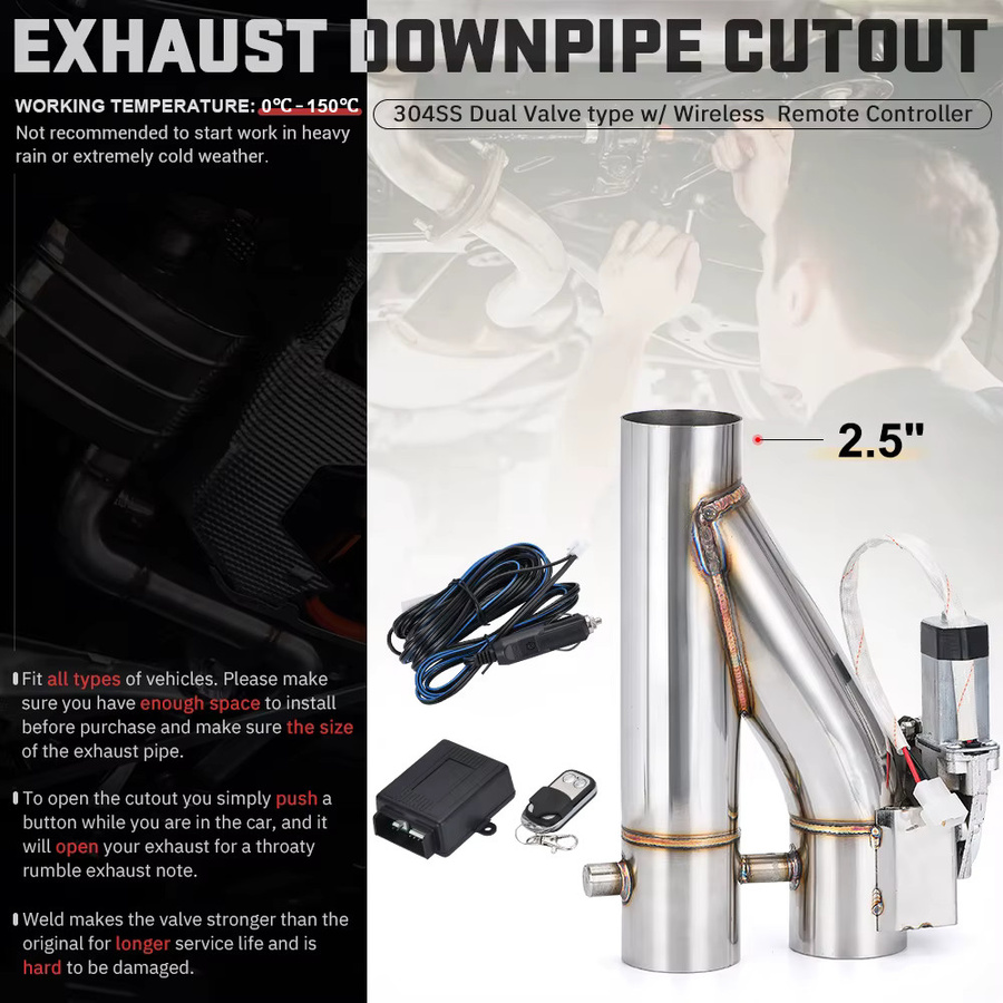 PQY Elektrisches Auspuffrohr E-Cut Out mit Dual-Ventil und Bluetooth-Fernbedienung aus Edelstahl 304, Silber, Universal für 2 Zoll, 2.25 Zoll, 2.5 Zoll und 3.0 Zoll - Bild 3