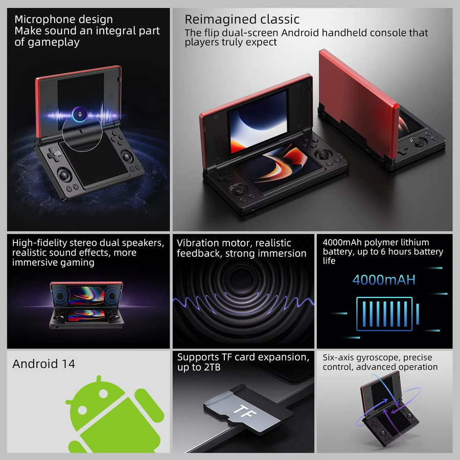 ANBERNIC RG DS Handheld-Spielekonsole in Weiß mit 4 Zoll IPS Multi-Touch Dual-Screen, Android 14 und Wi-Fi für Retro-Videospiele - Bild 4