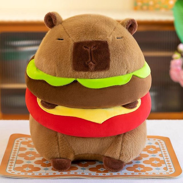 Capybara Puppe Plüschtier Burger, Gelb, 25cm - Bild 1