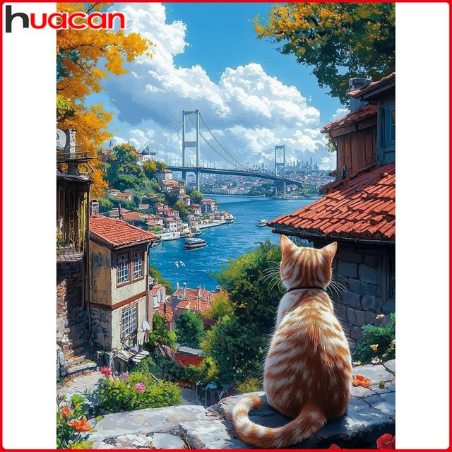 Huacan Diamond Painting Set mit Katzen, Gebäuden und Landschaft in Multicolour, B/H: 30,0 x 20,0 cm - Bild 1