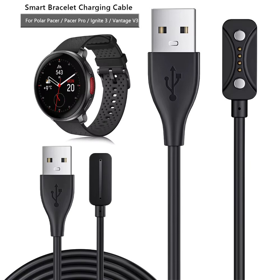 ALLOYSEED Magnetisches 2-Pin USB-Ladekabel für Polar Pacer, Pacer Pro, Ignite 3 und Vantage V3 in Schwarz - Bild 2