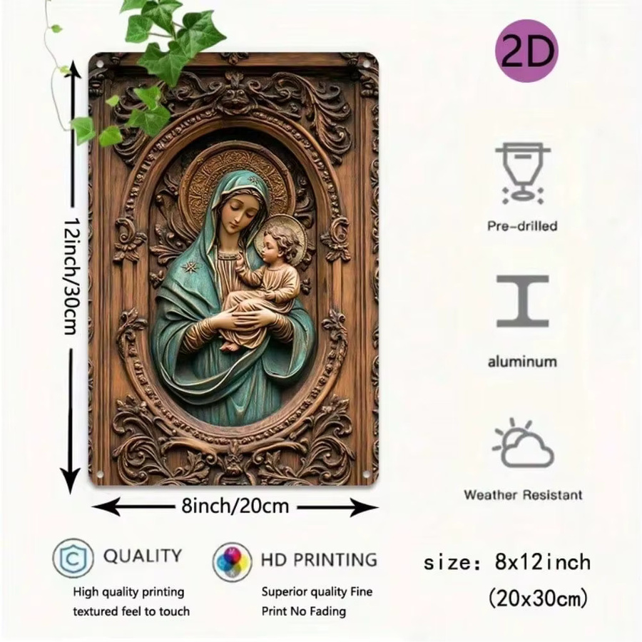 CIFBUY Religiöses Aluminium-Wandkunstset Jesus Mary geprägtes Metallblechschild wetterbeständig und rechteckig - Bild 2