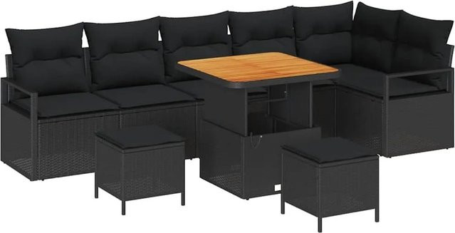 vidaXL Garten-Sofa-Set 9-teilig mit Kissen und integriertem Speicher in Schwarz - Bild 1