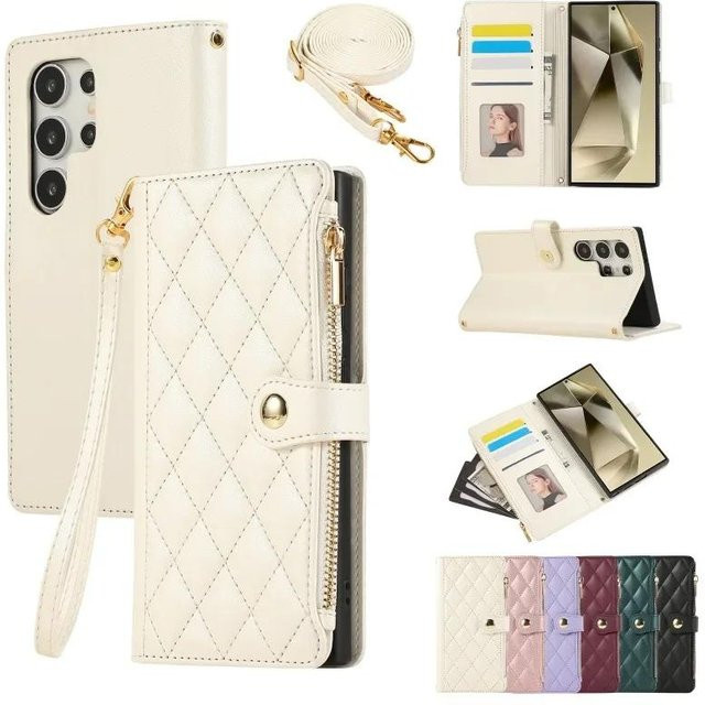Weiße Crossbody Ledertasche als Brieftaschenabdeckung für Samsung Galaxy S26 S25 S24 Ultra S23 FE S22 S21 Plus A57 A37 A17 A07 A16 A06 A36 A56 A55 - Bild 1
