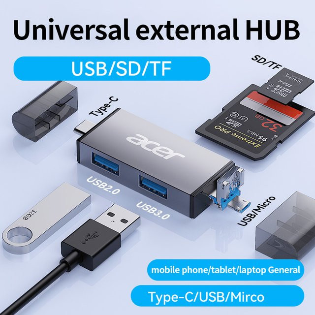YINDIAOxACER 4-in-2 USB und Typ-C Dockingstation mit Micro SD und TF Kartenleser für Laptop, Tablet und PC - Bild 1