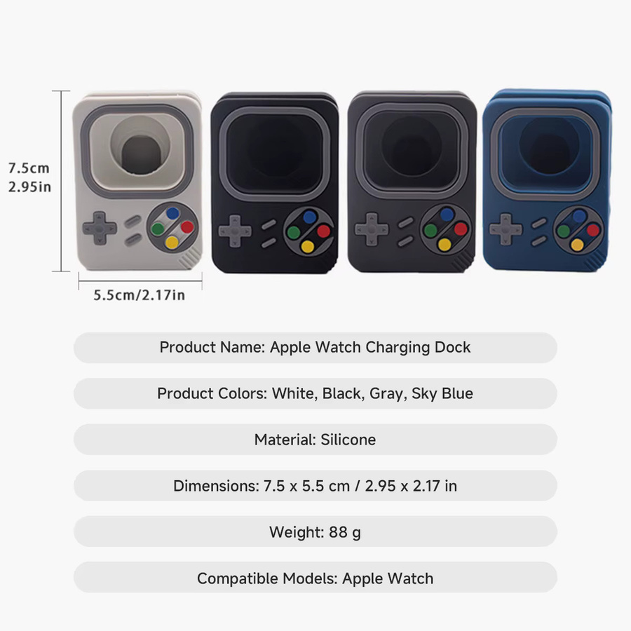 CHIICSMART Silikon Desktop-Halterung für Apple Watch Ladegerät im Retro-Computer-Design, Farbe: Blau - Bild 5