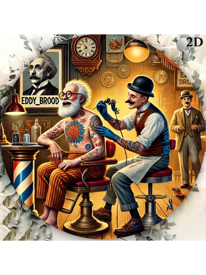 Potdemiel Vintage Tattoo Friseursalon Wandkunst aus Metall, rund, Mehrfarbig, Durchmesser: 19,81 cm - Bild 5