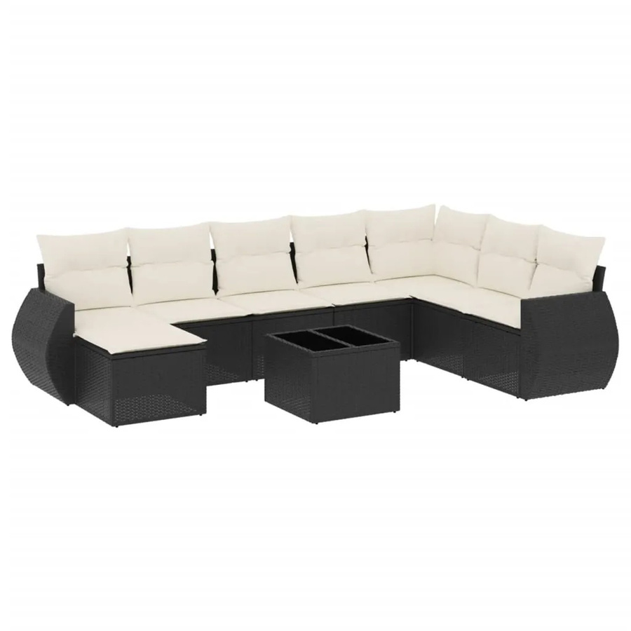 vidaXL 9-tlg. Garten-Sofagarnitur in L-Form aus schwarzem Poly-Rattan mit Kissen und pulverbeschichtetem Stahlgestell - Bild 2