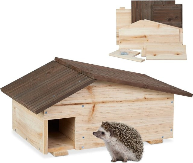 Relaxdays Igelhaus aus Kiefernholz in Natur mit Boden, B/T/H: 24 x 46 x 33,5 cm - Bild 1