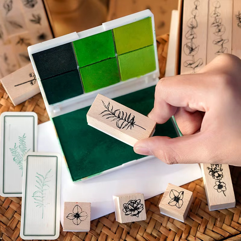 22 Stück Holzstempel mit verschiedenen Pflanzen- und Blattformen in Braun für DIY Scrapbooking und handgefertigte Alben - Bild 4