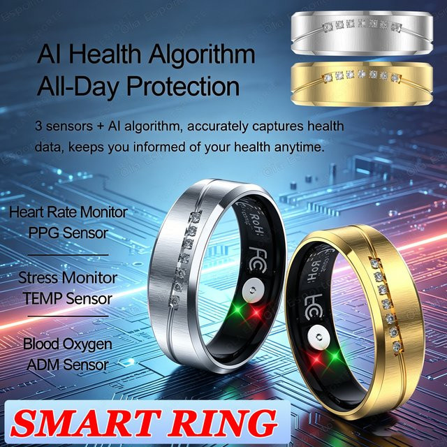 Ola Esporte Smart Ring Gold – Wasserdichter Bluetooth-Ring mit Gesundheitsmonitor und Bewegungsaufzeichnung für Damen und Herren - Bild 1
