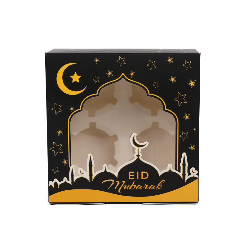 Schwarze Eid Mubarak Geschenkbox aus Papier für Cupcakes, Schokolade und Süßigkeiten als Ramadan Kareem Dekoration und islamisches Partyzubehör - Bild 1