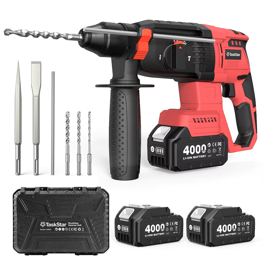 Taskstar Elektrischer Bohrhammer Rot, bürstenloser kabelloser Multifunktions-Schlagbohrer kompatibel mit Makita 18V Akku-Systemen - Bild 7