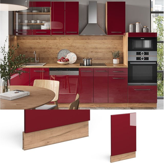 Vicco Geschirrspülerblende Fame-Line Eiche Rot Bordeaux Hochglanz Breite: 45 cm - Bild 1