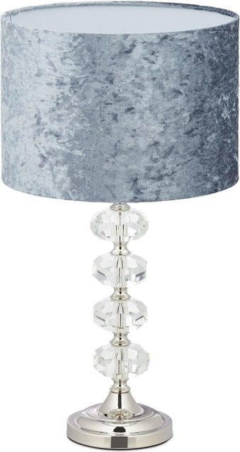 Relaxdays Tischleuchte aus Glas, Stoff und Eisen in Grau und Silber mit Kristallen, Höhe: 48 cm, Breite: 26 cm, Tiefe: 26 cm - Bild 1