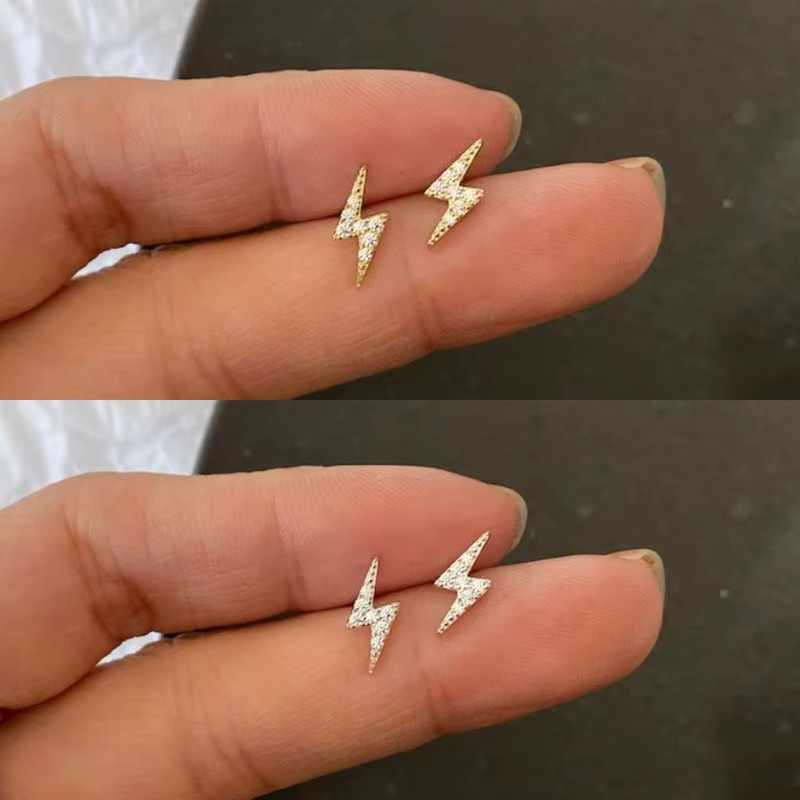 Huitan Ohrstecker, Blitzform, Zirkonia, Damen, Gold - Bild 2