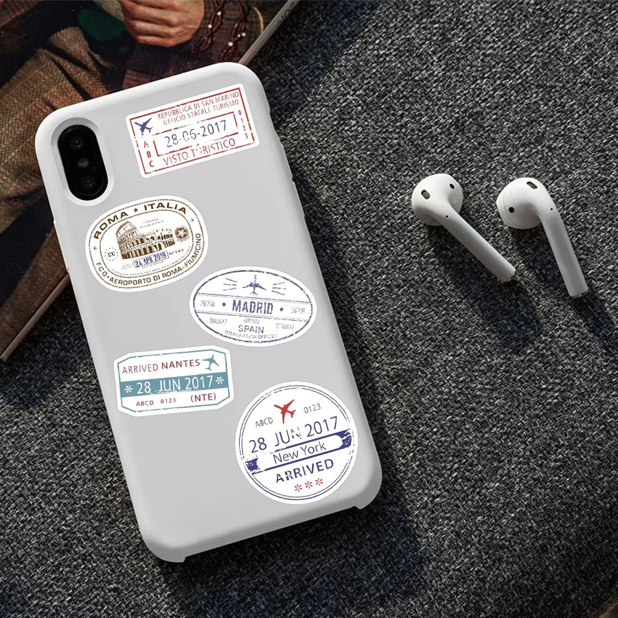 500 Stück Reisepass-Stempel Aufkleber in Multicolour für Handy, Laptop, Scrapbook und Koffer, wasserfeste DIY Ästhetik Sticker - Bild 2