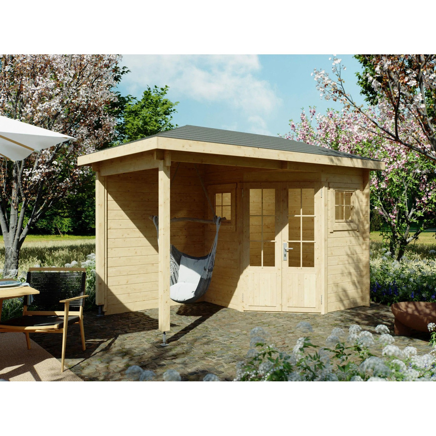 Fjordholz Gartenhaus Evelyn 1B als 5-Eck aus imprägniertem Holz in Farblos mit Fenstern und Schloss - Bild 2