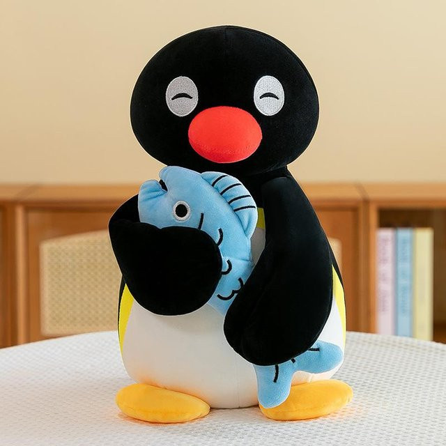 Yiran toy Pingu Pinguin Plüschtier mit blauem Fisch, 40cm - Bild 1