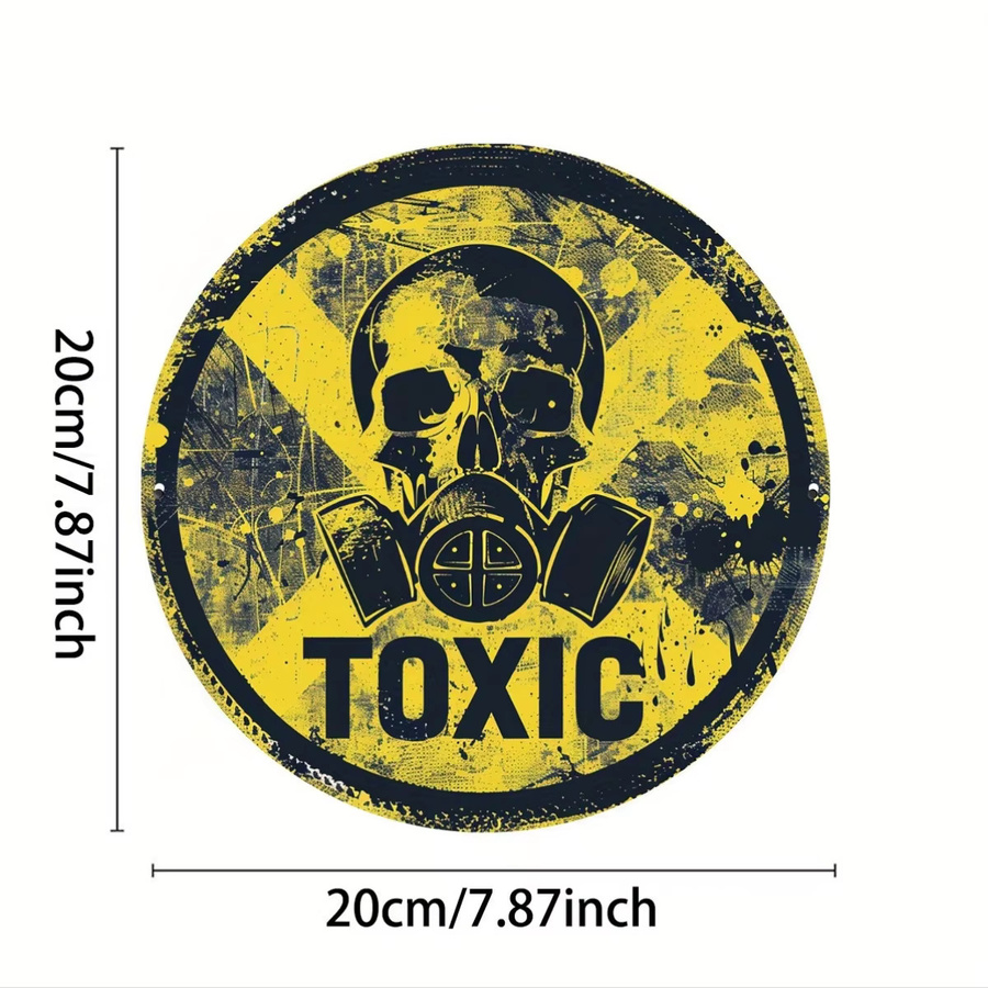 Potdemiel Vintage Metallschild Toxic Danger Symbol, Rundes Aluminium Wandkunst Dekor in Gelb, Durchmesser: 20,32 cm - Bild 2