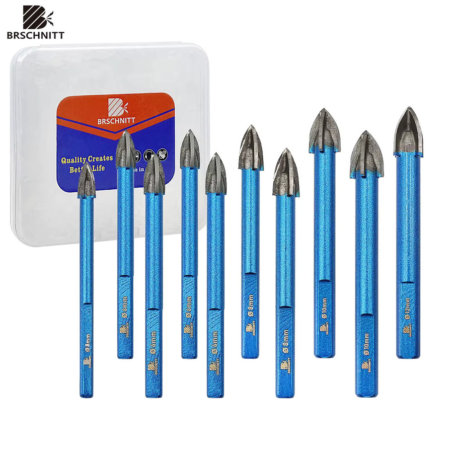 BRSCHNITT Hartmetall Bohrer Set mit Dreiecksschaft für Holz, Kunststoff, Granit und Marmor, 10 Stück, Blau - Bild 2