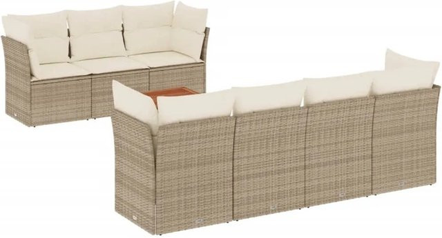 vidaXL 8-teilige Garten-Sofagarnitur in Beige mit PE-Rattan, Polsterkissen und Stauraum - Bild 1