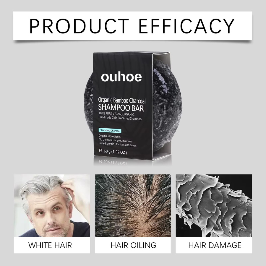 OUHOE Bambuskohle Shampoo-Seife, 60 g, Unisex - Bild 2