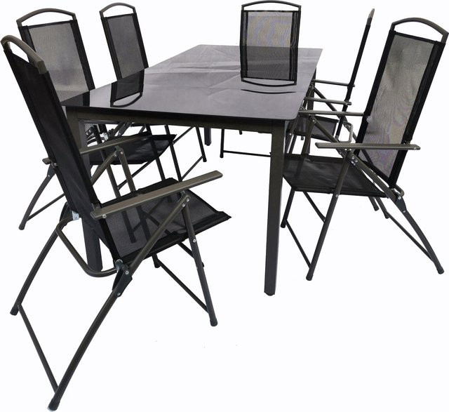 VCM 7-tlg Gartenmöbel Set Sitzgruppe mit Tisch und 6 Stühlen in Anthrazit und Schwarz, Tisch mit ESG-Sicherheitsglas, Tisch Maße H: 76 cm, B: 189 cm, T: 90 cm - Bild 1