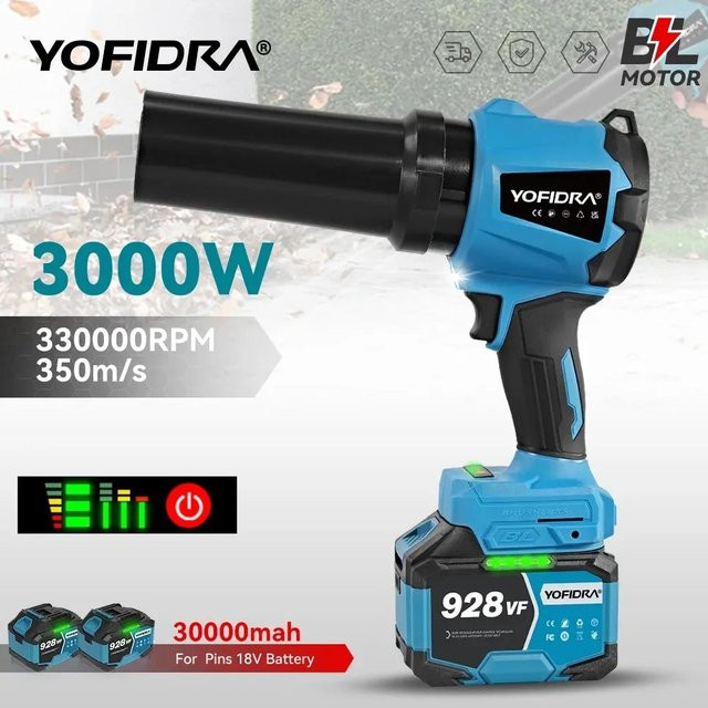 YOFIDRA Bürstenloser Elektrischer Turbo-Laubbläser für Makita LXT 18V Akku, Blau - Bild 1