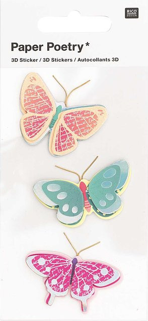 Rico Design Paper Poetry 3D-Sticker mit Schmetterlingsmuster, 3 Stück - Bild 1