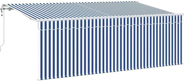 vidaXL Einziehbare Markise mit Fernbedienung in Blau und Weiß gestreift aus Polyester und Aluminium B/H: 400 x 200 cm - Bild 1
