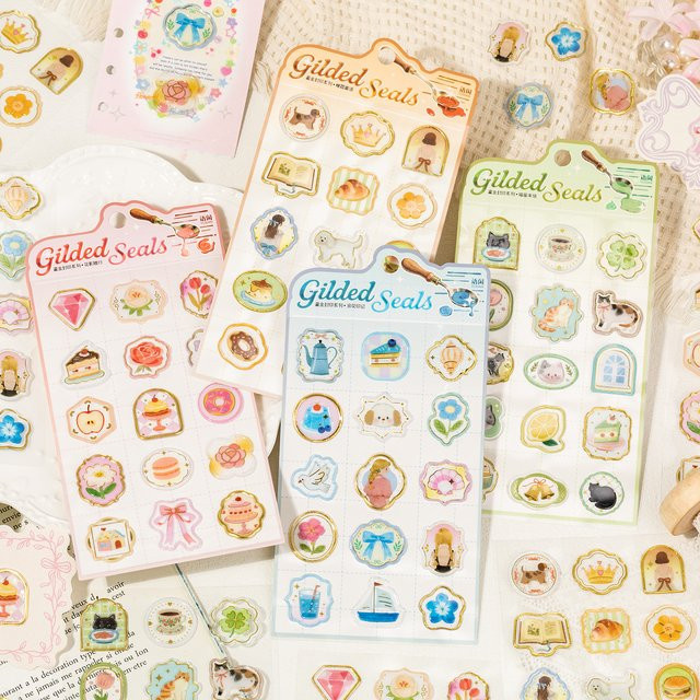4er Set Vergoldete Siegel Aufkleber im Feuerlacksiegel-Design für Scrapbooking und DIY Deko in Gold und Multicolour - Bild 1