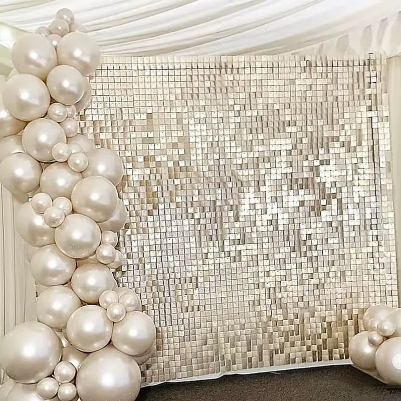 Quadratische Pailletten-Schimmerwandpaneele in Champagner, Gold und Beige für glamouröse Fotohintergründe bei Hochzeit, Geburtstag oder Neujahr - Bild 2