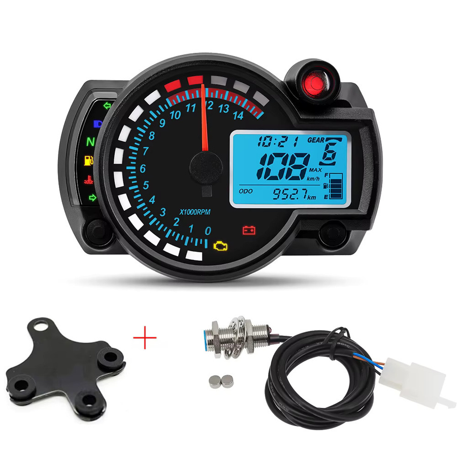 MAIMEIMI Universal Digitales Motorrad Tacho LED Dashboard mit 7 Farben für Honda Suzuki Yamaha Kawasaki Motocross mit Stundenmesser in Schwarz und Multicolour - Bild 2