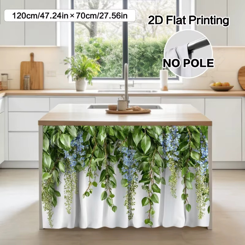 VIKAMA Küchenschrankvorhang mit Blumenranken-Design, halbtransparenter Sichtschutz für Küche und Bad mit Stangeneinschub - Bild 2