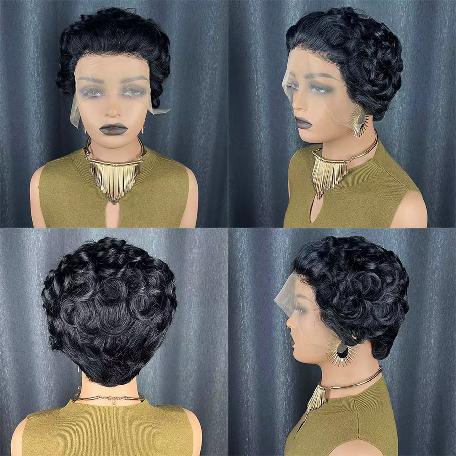 OYM HAIR Pixie-Schnitt-Perücke, Echthaar, lockig, Damen - Bild 4