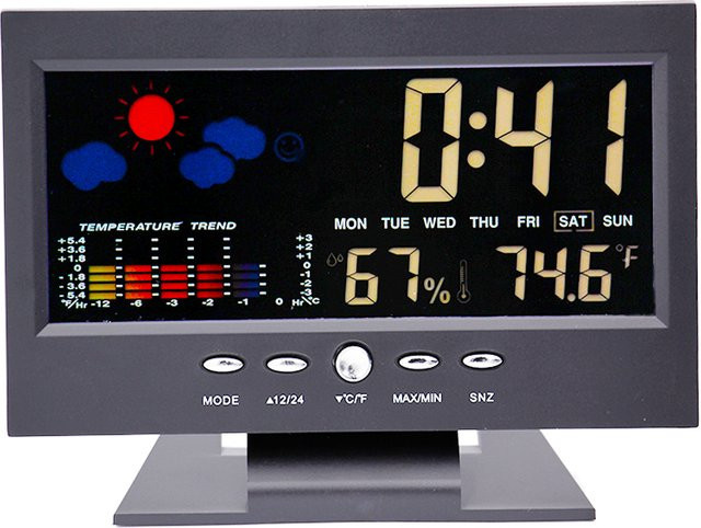 Multifunktions Digital-Wetterstation von JUANJUAN in Schwarz mit Thermometer, Hygrometer, Uhr, Wecker und Wettervorhersage - Bild 1