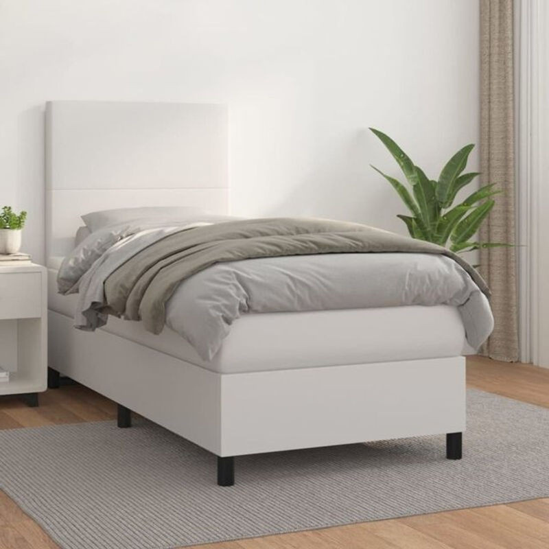 vidaxl Boxspringbett mit Matratze in Weiß aus Kunstleder und Holzwerkstoff B/T/H: 100 x 200 x 118 cm - Bild 1