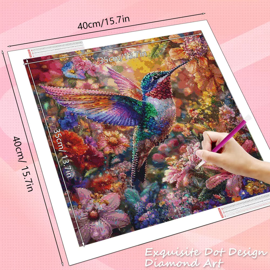HUACAN Diamant-Mosaik Set Kolibri und Blumen in Mehrfarbig, Diamant-Gemälde mit Strasssteinen als Wanddeko - Bild 2