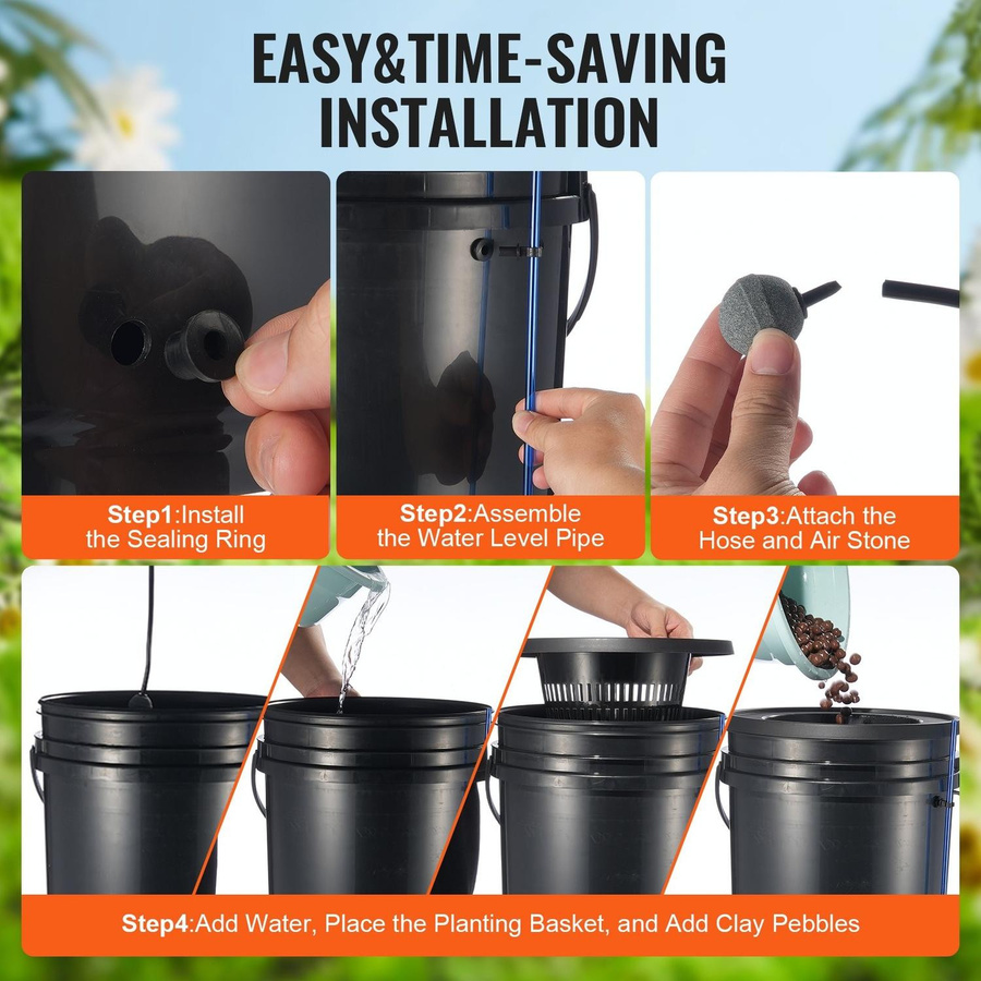 Buying Solutions MB DWC Hydroponik Anbausystem Deep Water Culture mit Tropfbewässerungs-Kit und 4 Eimern für Blattgemüse - Bild 9