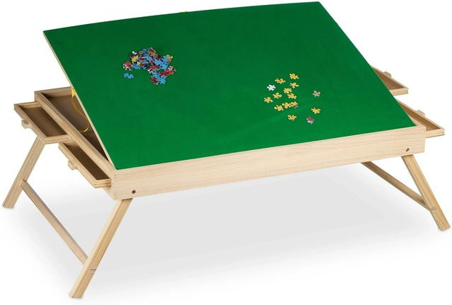 Relaxdays Puzzletisch aus Kiefernholz in Bunt mit 4 Schubladen und klappbarer Funktion, B/T/H: 110,5 x 34,5 x 66,5 cm - Bild 1