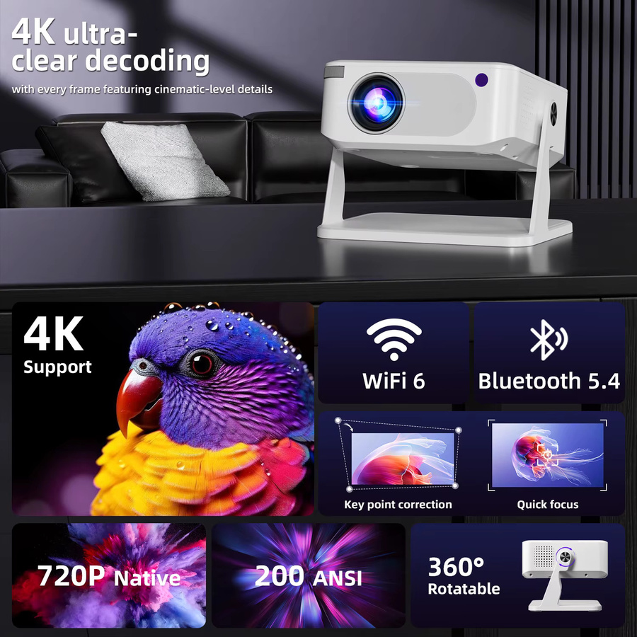 AOC HA109 Projektor mit Android 11, 720P Auflösung, Wifi5 und Bluetooth 5.4, Tragbarer Heimkino Projektor für Outdoor und Indoor - Bild 3