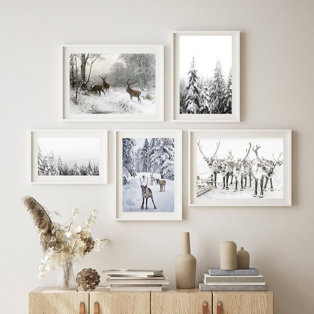 Potdemiel Leinwandbild Elch im Schnee als rustikale Winter- und Weihnachtsdekoration in Mehrfarbig - Bild 1