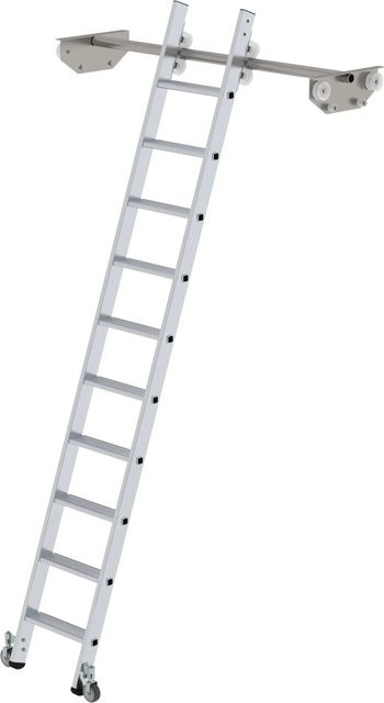PROREGAL Stufen-Regalleiter Fahrbar für Doppelregal, 10 Stufen, Silber - Bild 1